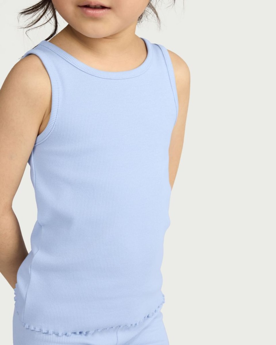 image 1 of F&F Girls Cotton Rich Ribbed Vest in Blue