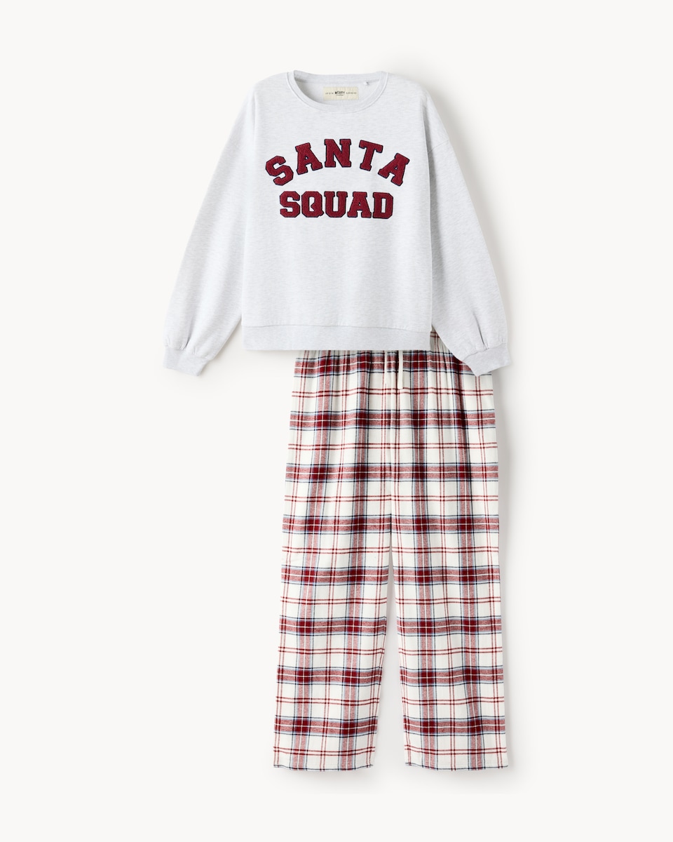 image 1 of Christmas Cotton Rich Santa Squad Matching Family Pyjama Set in Grey Marl