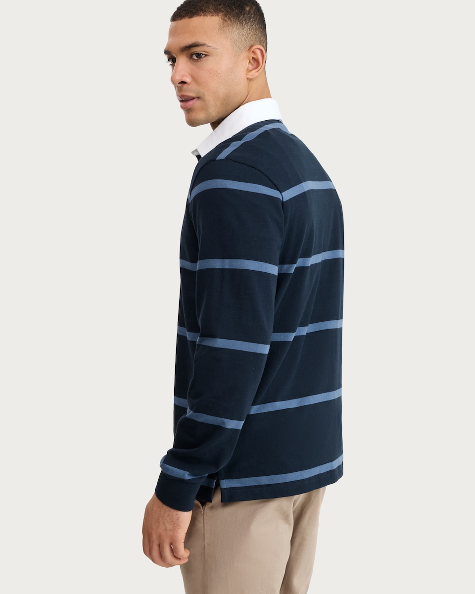 image 1 of F&F Pure Cotton Stripe Print Long Sleeved Rugby Shirt in Navy