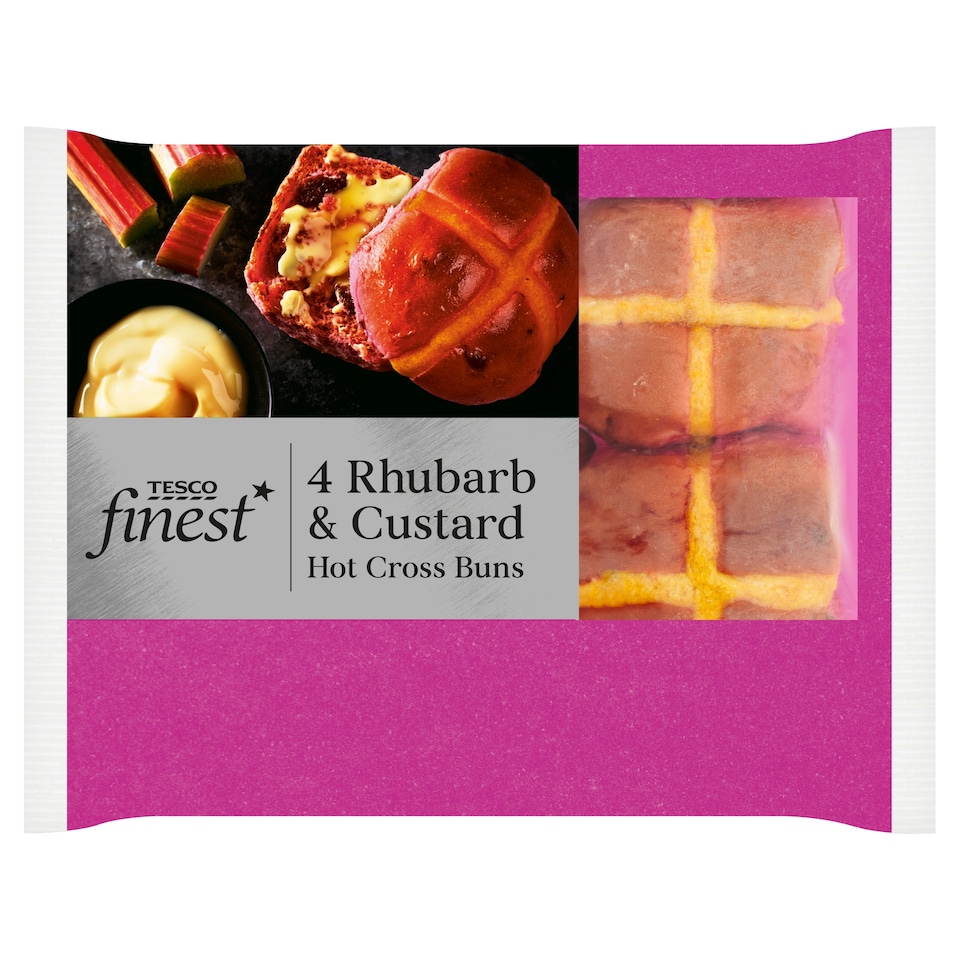 Tesco Finest Hot Cross Buns - Rhubarb & Custard 4 Pack