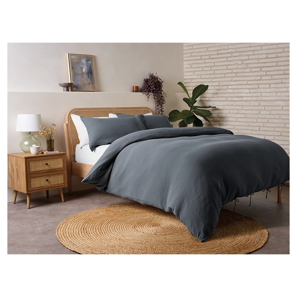 F&F Home Bedding Muslin Blue Duvet Set Double