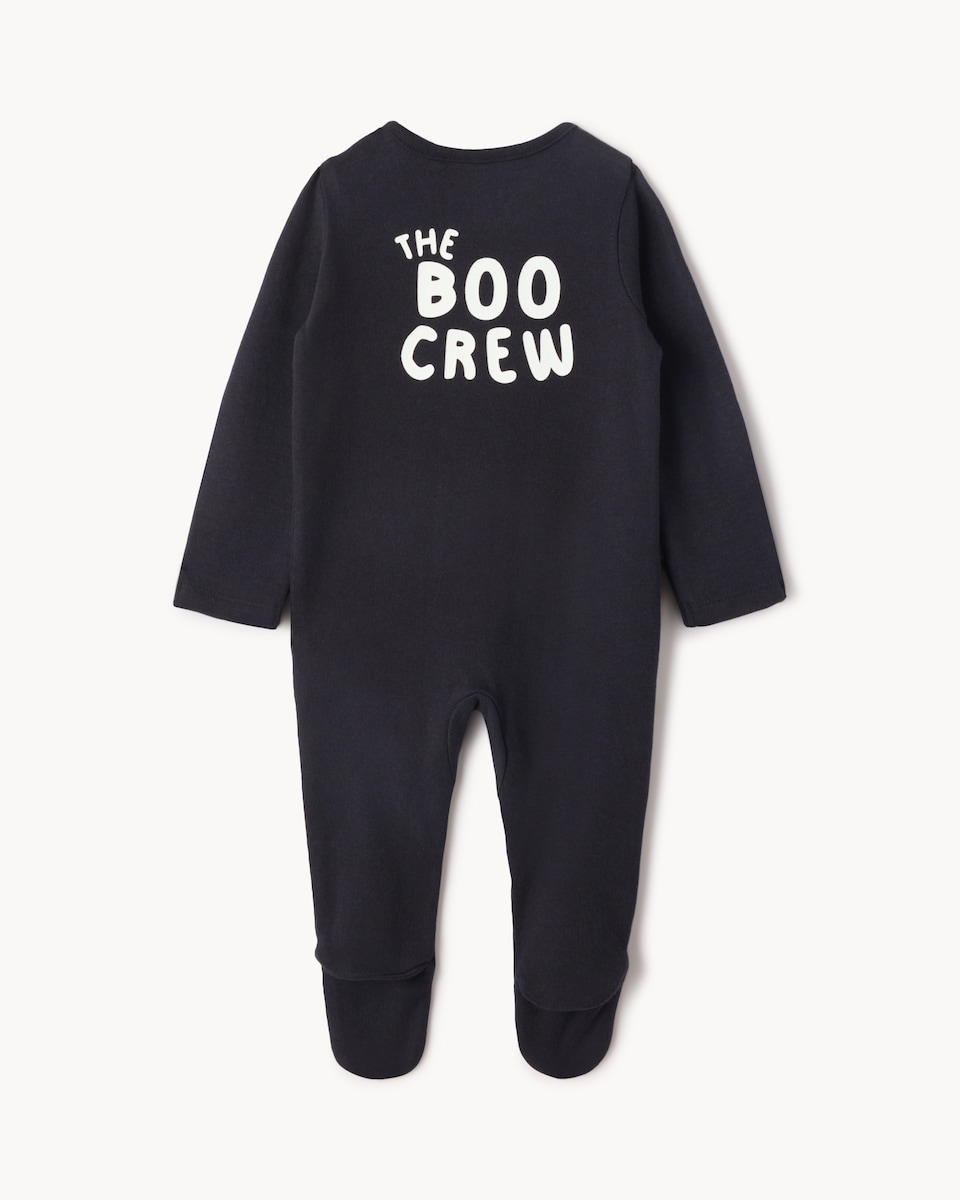 image 1 of F&F Baby Pure Cotton Halloween Skeleton Sleepsuit in Black