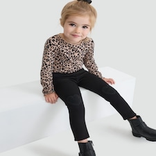 F&F Girls Heart Patch Fleece Lined Leggings in Black