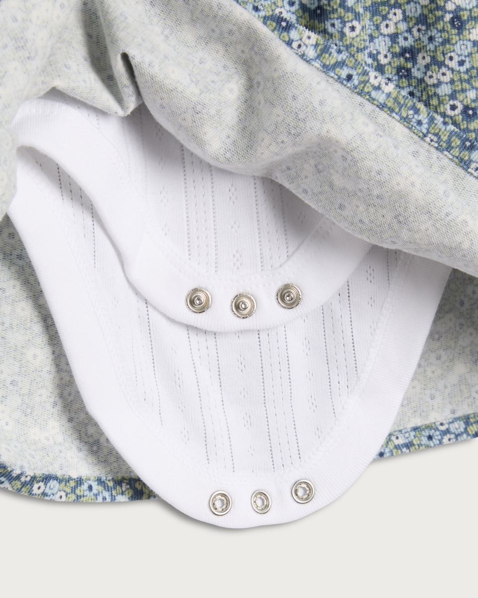 image 1 of F&F Baby 2-Piece Pure Cotton Cord Floral Print Pinny Set in Blue