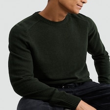 F&F Lambswool Knitted Crew Neck Jumper in Khaki