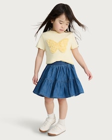F&F Girls Pure Cotton Tiered Skirt in Blue