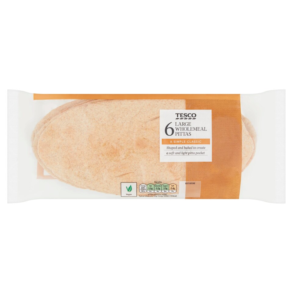 Tesco Large Wholemeal Pitta 6 Pack