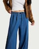 image 2 of F&F High Rise Barrel Leg Drawstring Jeans in Blue