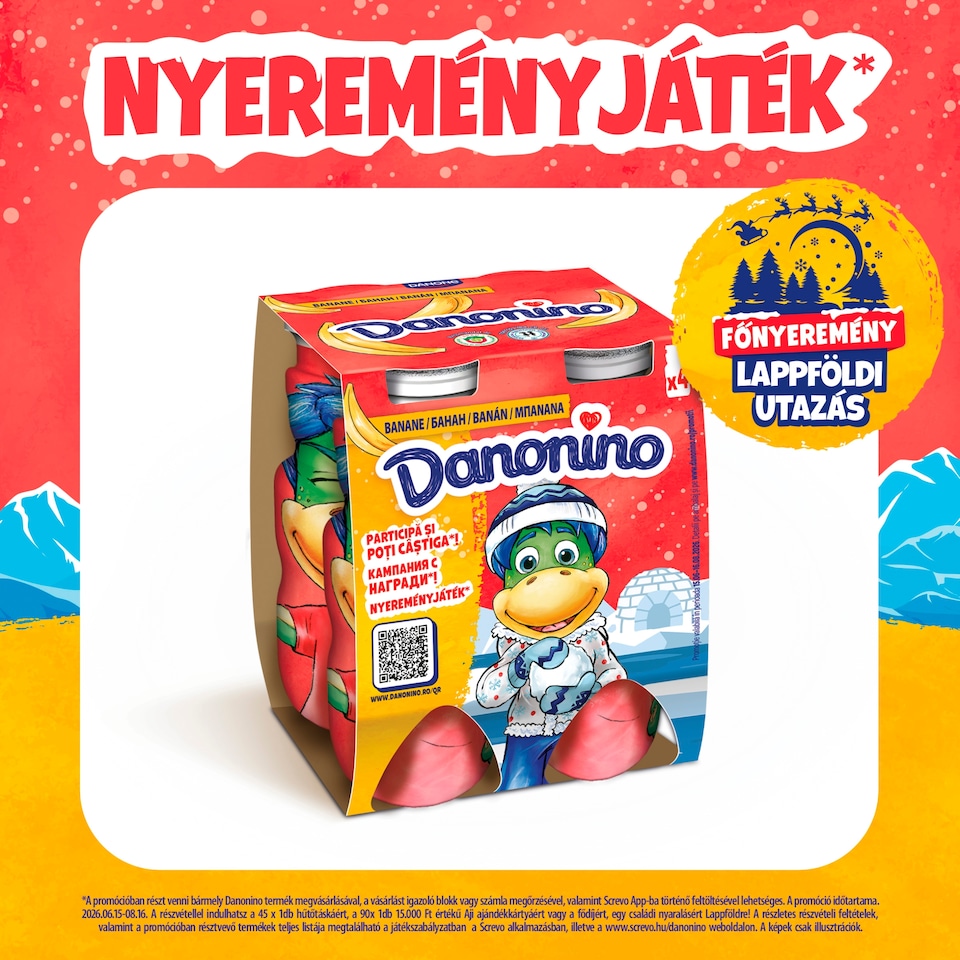 Danone Danonino zsírszegény banánízű joghurtital kalciummal és D3-vitaminnal 4 x 100 g (400 g)