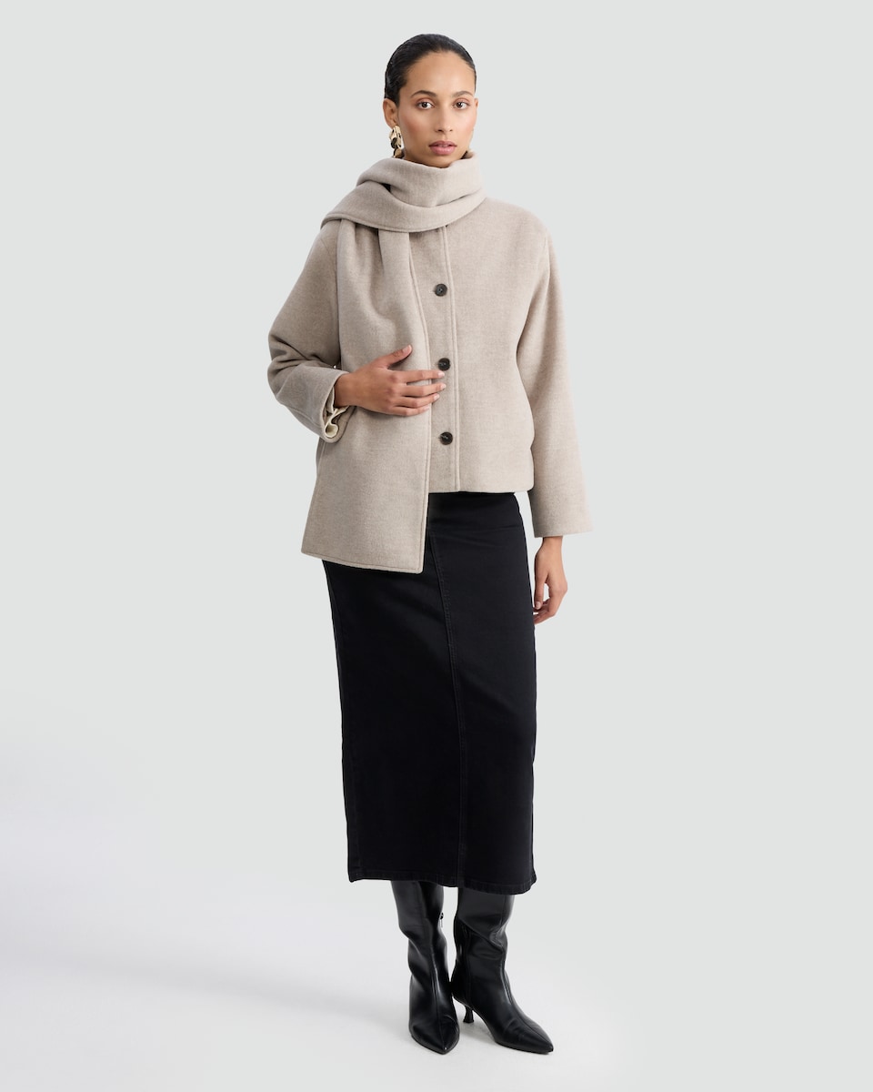 image 1 of F&F Button Front Scarf Jacket in Neutral
