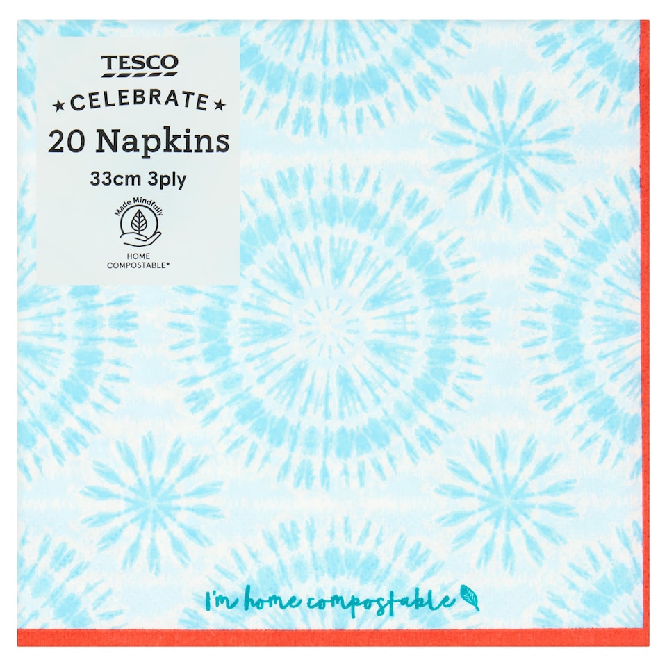 Tesco Tie Dye Napkin 33Cm 3Ply 20 Pack