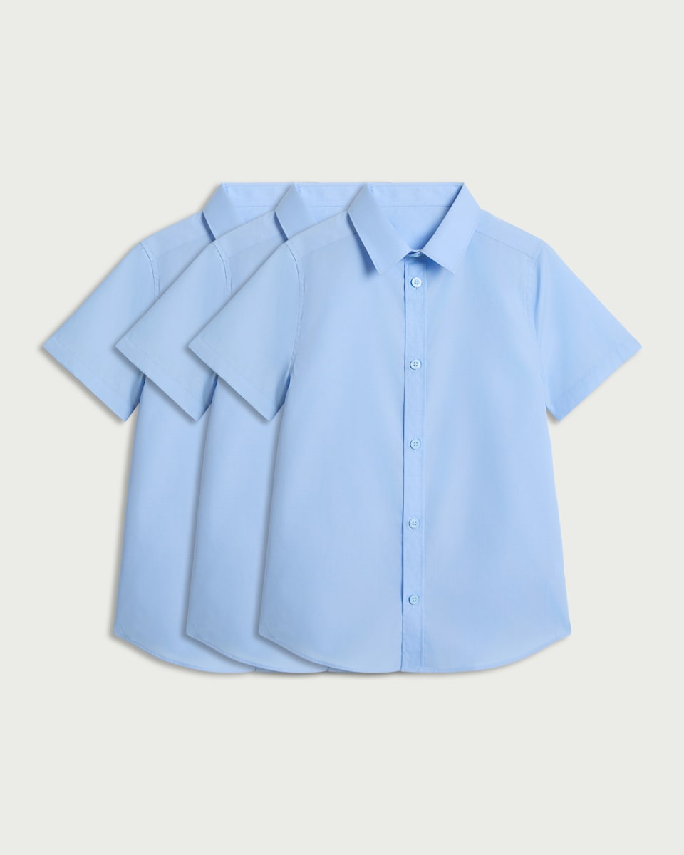 image 1 of F&F School Boys 3-Pack Regular Fit Short Sleeved Shirts in Blue