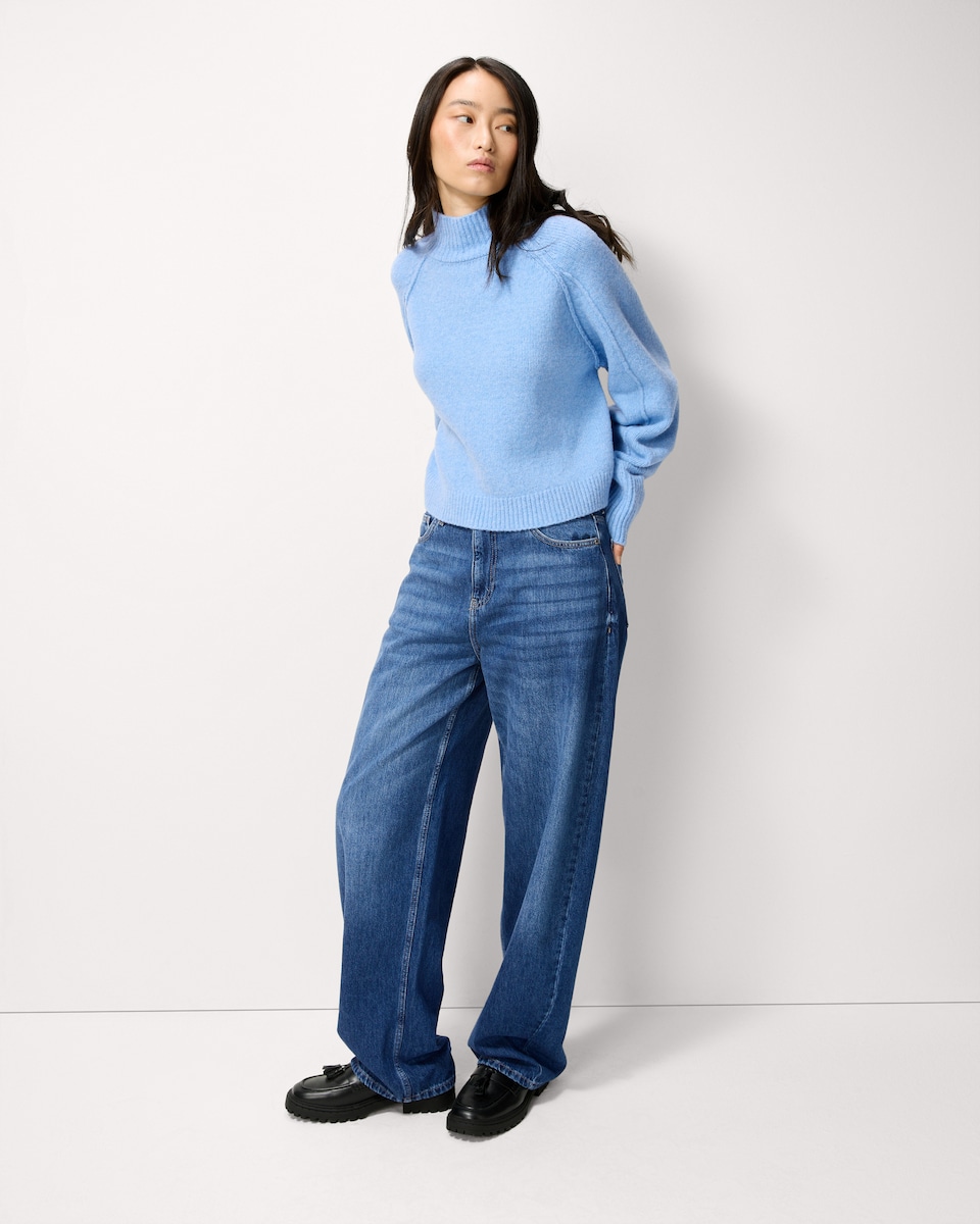 image 1 of F&F Turtle Neck Cropped Knitted Jumper in Blue