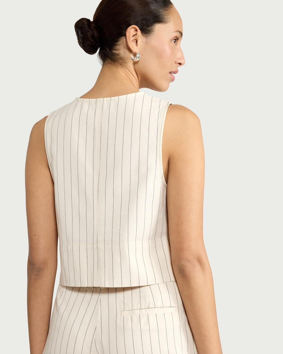 image 1 of F&F Cotton Rich Striped Co-ord Waistcoat in Ecru
