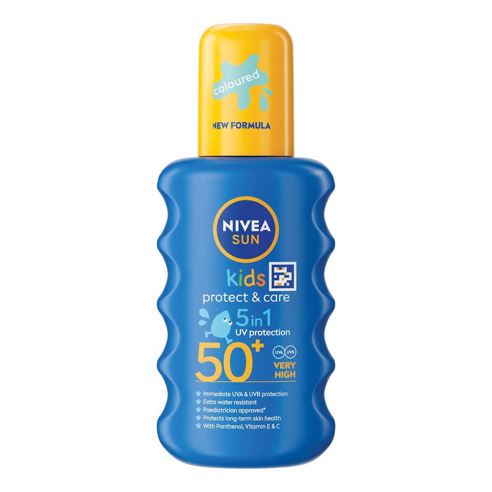 image 1 of NIVEA SUN Kids Protect & Care Coloured Sun Cream Spray SPF50+ 200ml