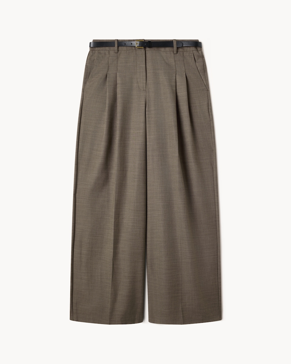 image 1 of F&F Pleated Wide Leg Belted Trousers in Brown