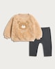 image 1 of F&F Baby 2-Piece Fleece Little Bear Sweatshirt and Leggings Set in Tan