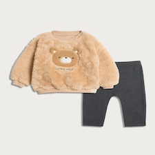 F&F Baby 2-Piece Fleece Little Bear Sweatshirt and Leggings Set in Tan