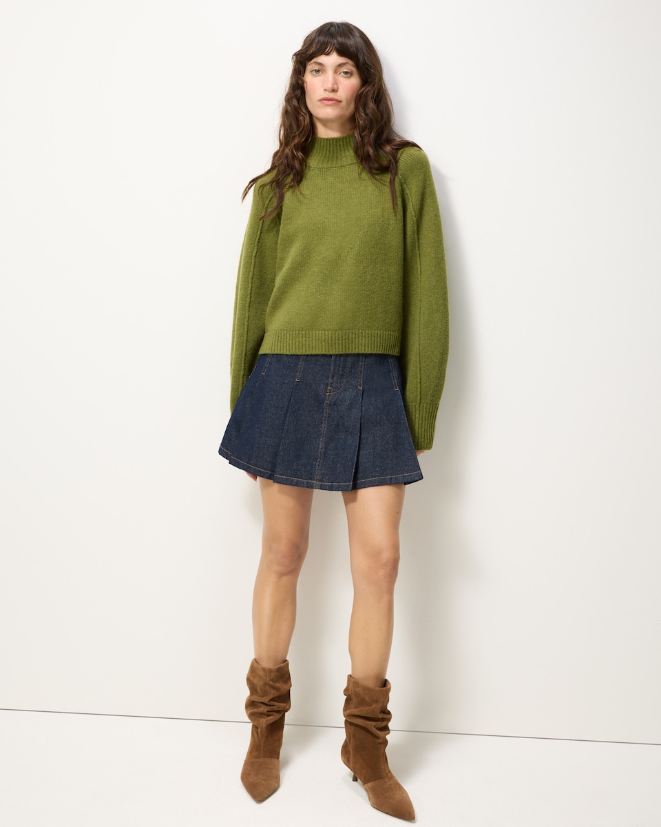 image 1 of F&F Turtle Neck Cropped Knitted Jumper in Khaki