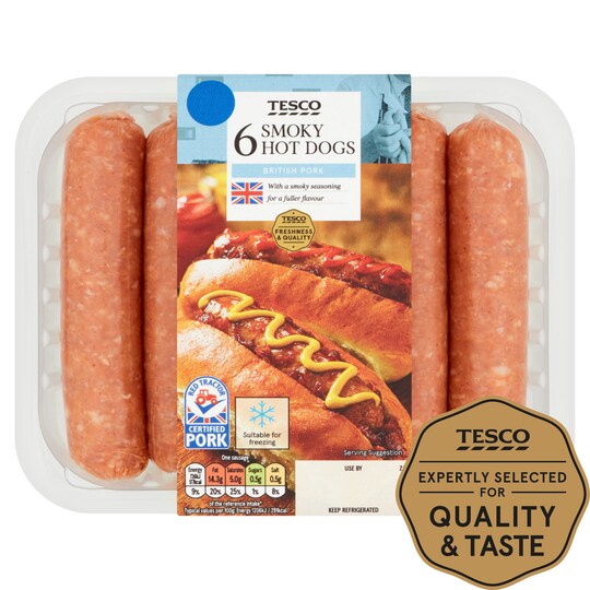 Tesco 6 Smoky Hot Dogs 480G Tesco Groceries