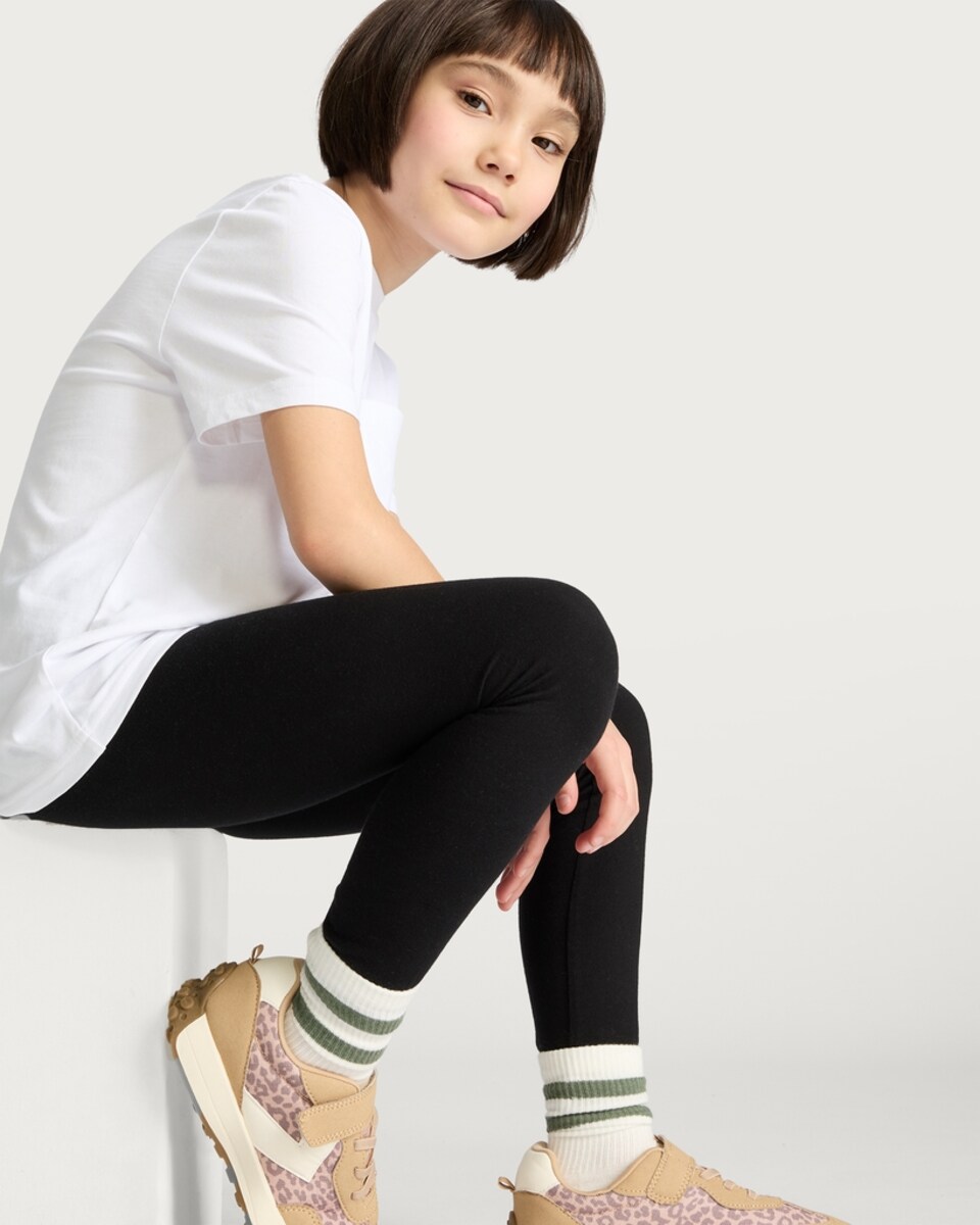 image 1 of F&F Girls 3-Pack Cotton Rich Lace Trim Leggings in Black