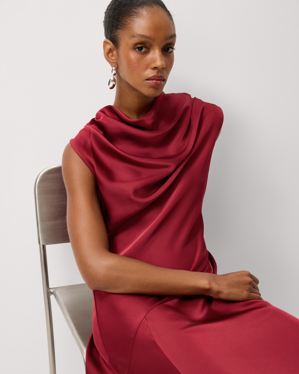 image 1 of F&F Satin Cowl Neck Midi Dress in Red