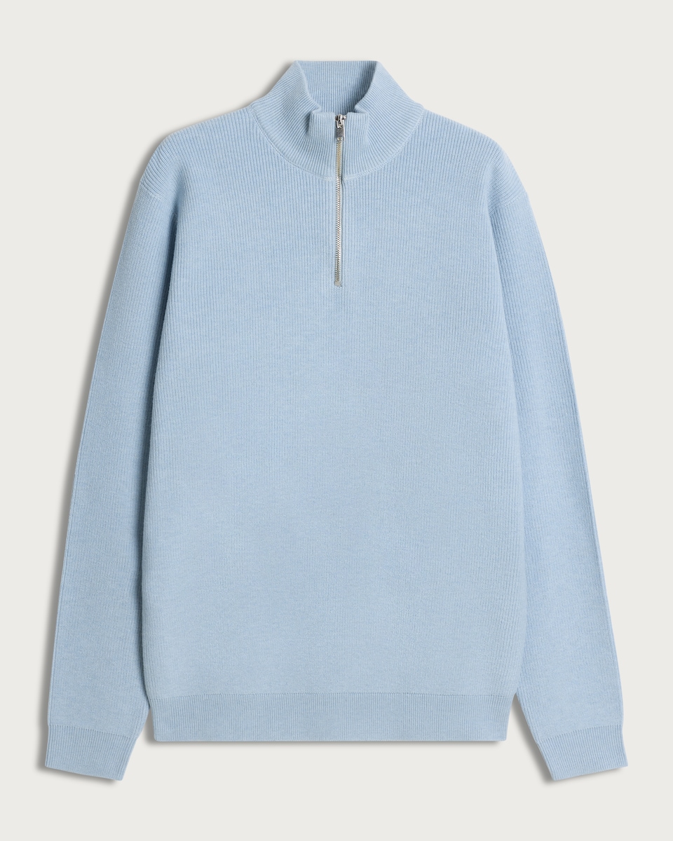 F&F Knitted Ribbed Half Zip Jumper in Blue