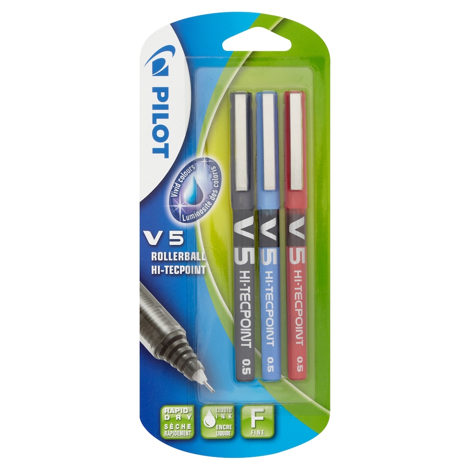 Pilot V5 Rollerball Black Green Violet 5 Pack