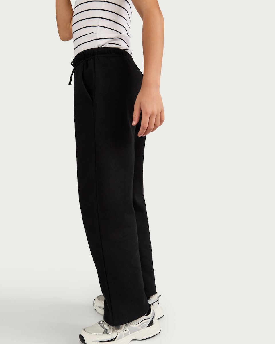 image 1 of F&F Girls Cotton Rich Wide Leg Joggers in Black