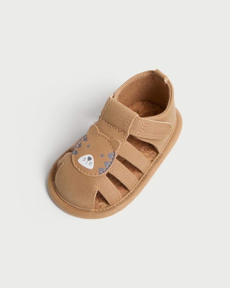 image 1 of F&F Baby Tiger Face Pramshoe Sandals in Stone