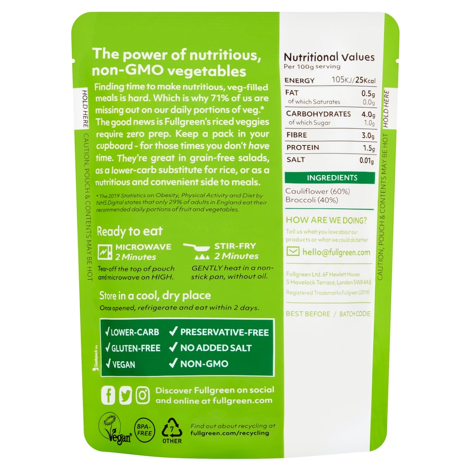 image 1 of Fullgreen Riced Cauliflower & Broccoli 200g