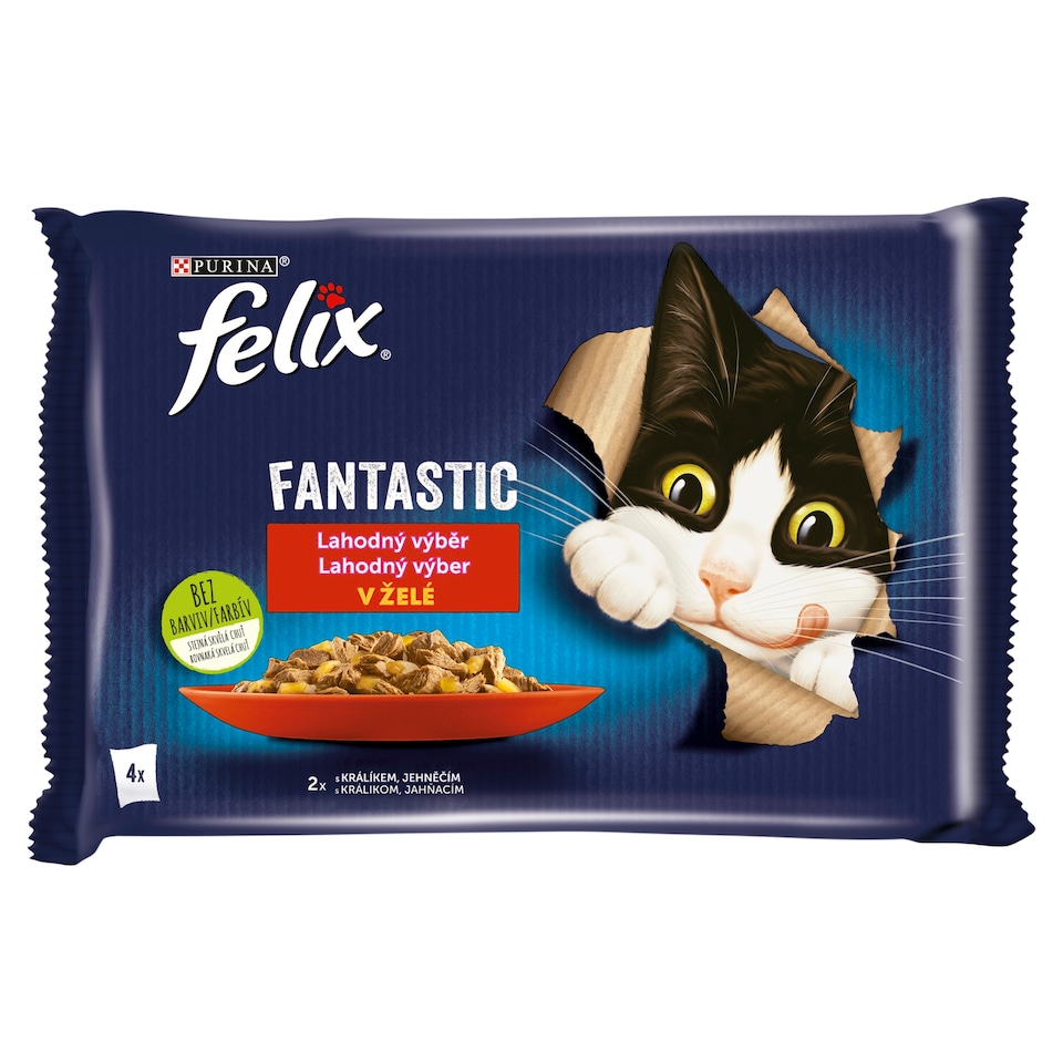 Obrázek 1 pro produkt Felix Fantastic kapsičky pro kočky králík, jehněčí v želé 4 x 85g