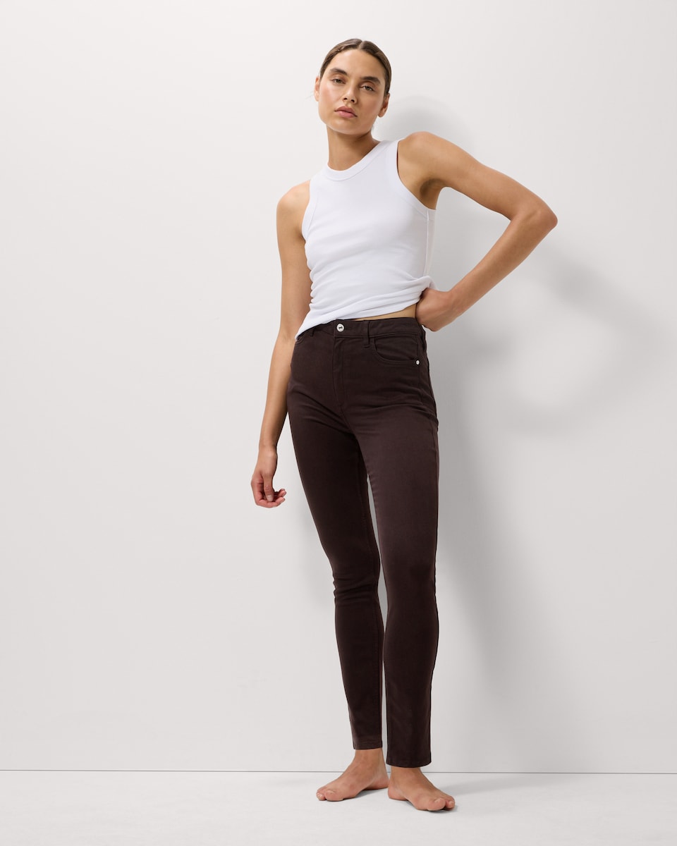image 1 of F&F Mid Rise Cigarette Jeans in Chocolate