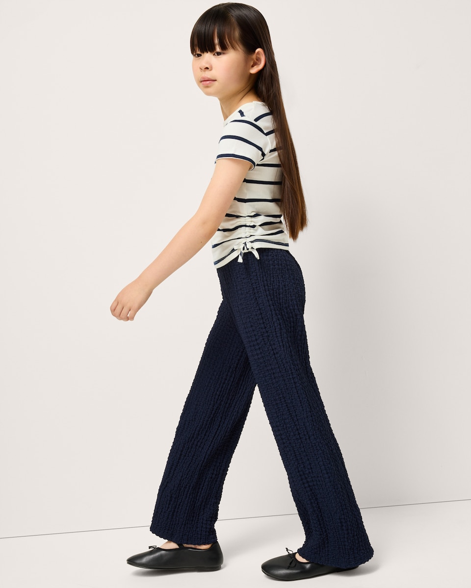 image 1 of F&F Girls Textured Wide Leg Trousers in Navy