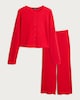 image 4 of F&F Waffle Textured Button Up Cardigan and Trousers Pyjamas in Red