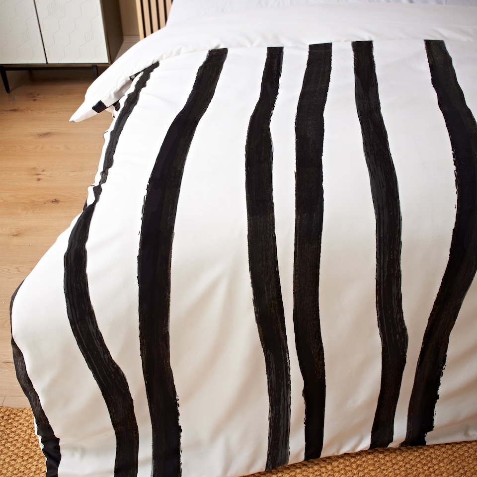 image 1 of Cosmo Living Black Crafted Stripe Duvet Set Super King