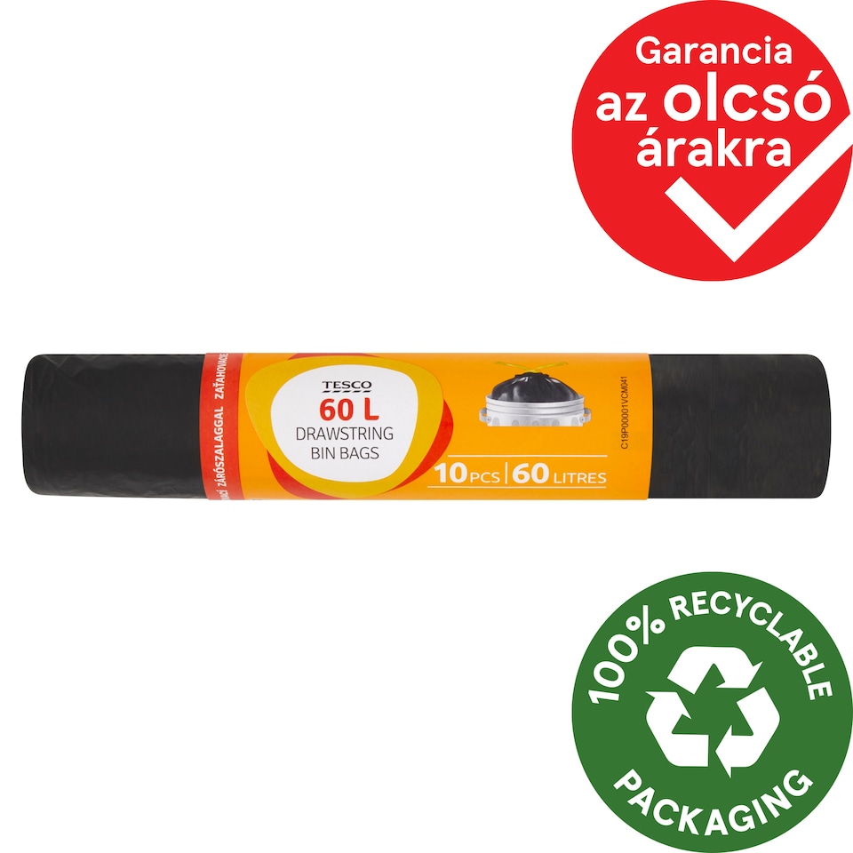 Tesco szemeteszsák zárószalaggal 60 l 10 db