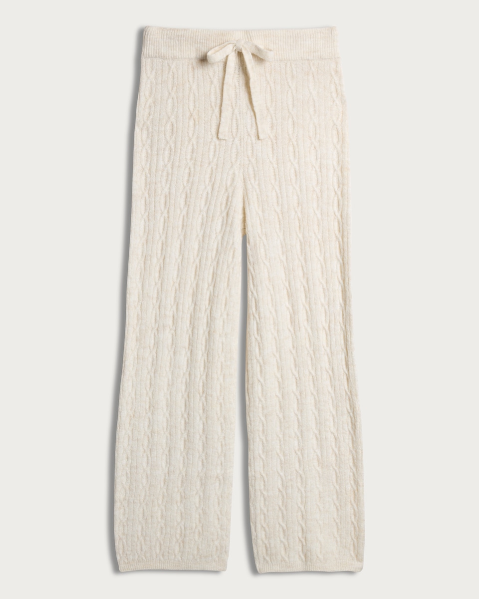 image 1 of F&F Cable Knit Pyjama Bottoms in Cream