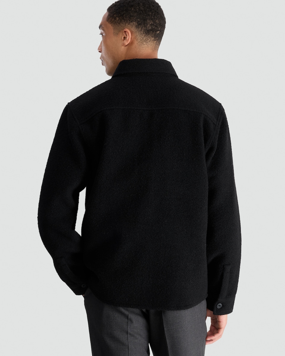 image 1 of F&F Boucle Textured Button Up Shacket with Wool in Black