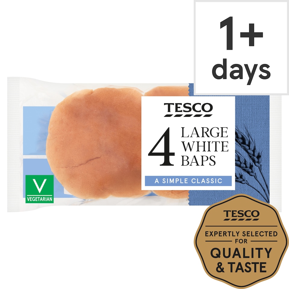 Tesco Large White Baps 4 pack