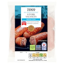 Tesco 8 Reduced Fat Pork Sausages 454G