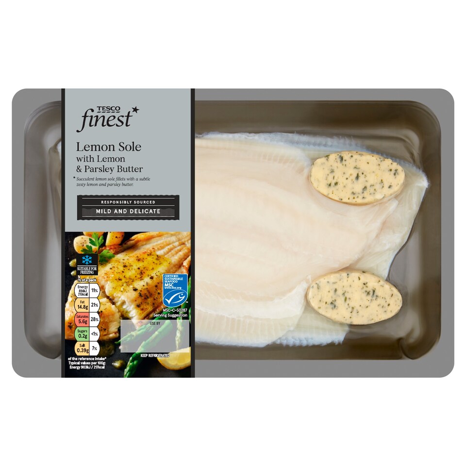 Tesco Finest Lemon Sole Fillets With Lemon & Parsley Butter 250G Tesco Groceries