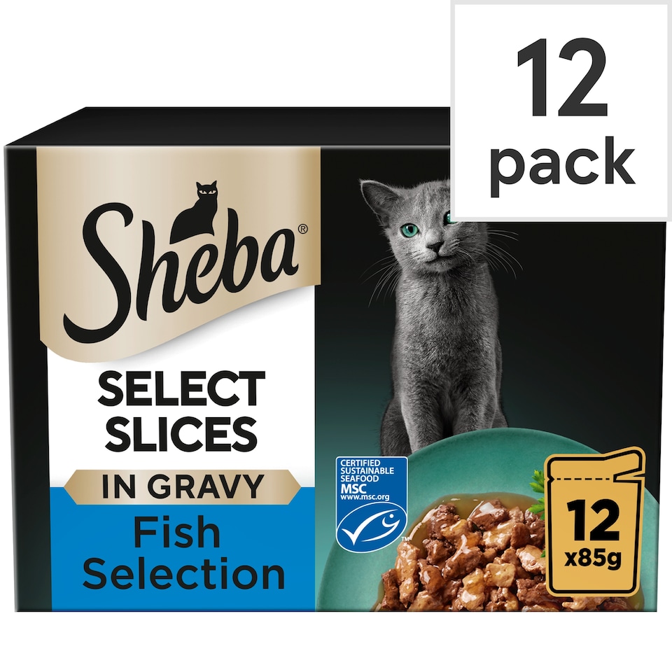 image 1 of Sheba Select Slices Wet Cat Food Pouches Fish in Gravy 12x85g