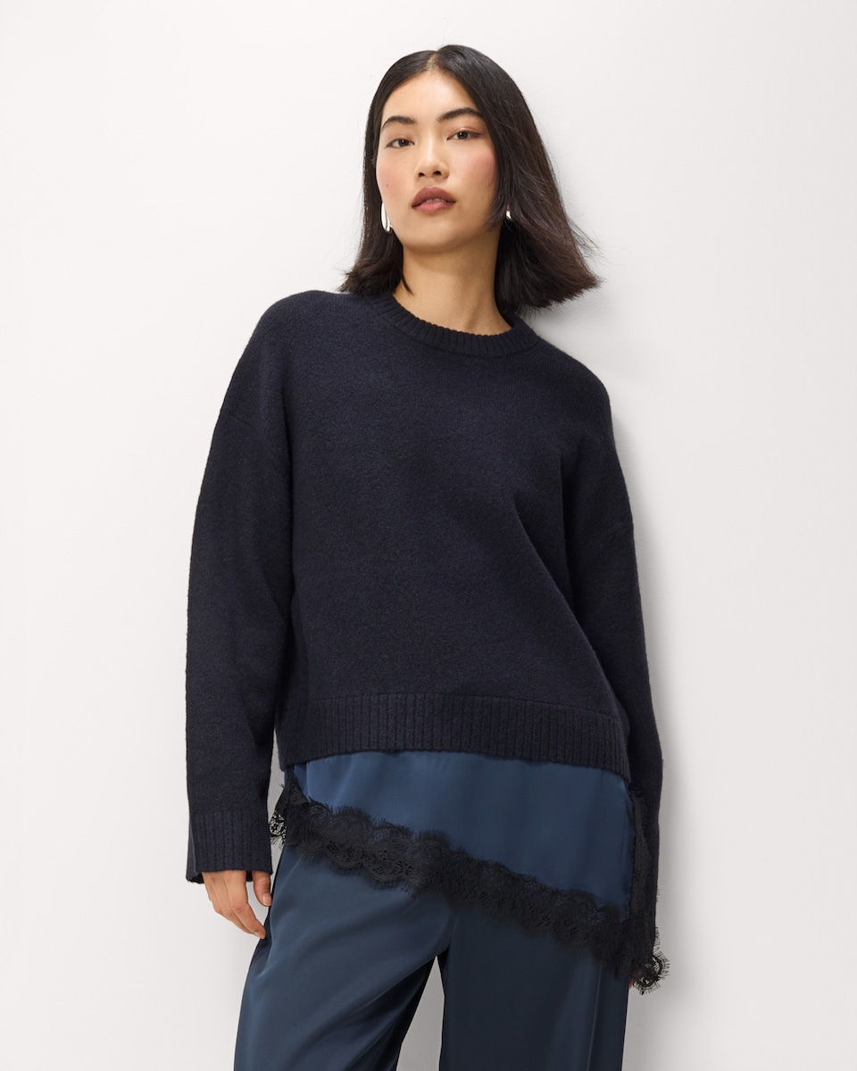 image 1 of F&F 2-In-1 Lace Detail Jumper in Navy