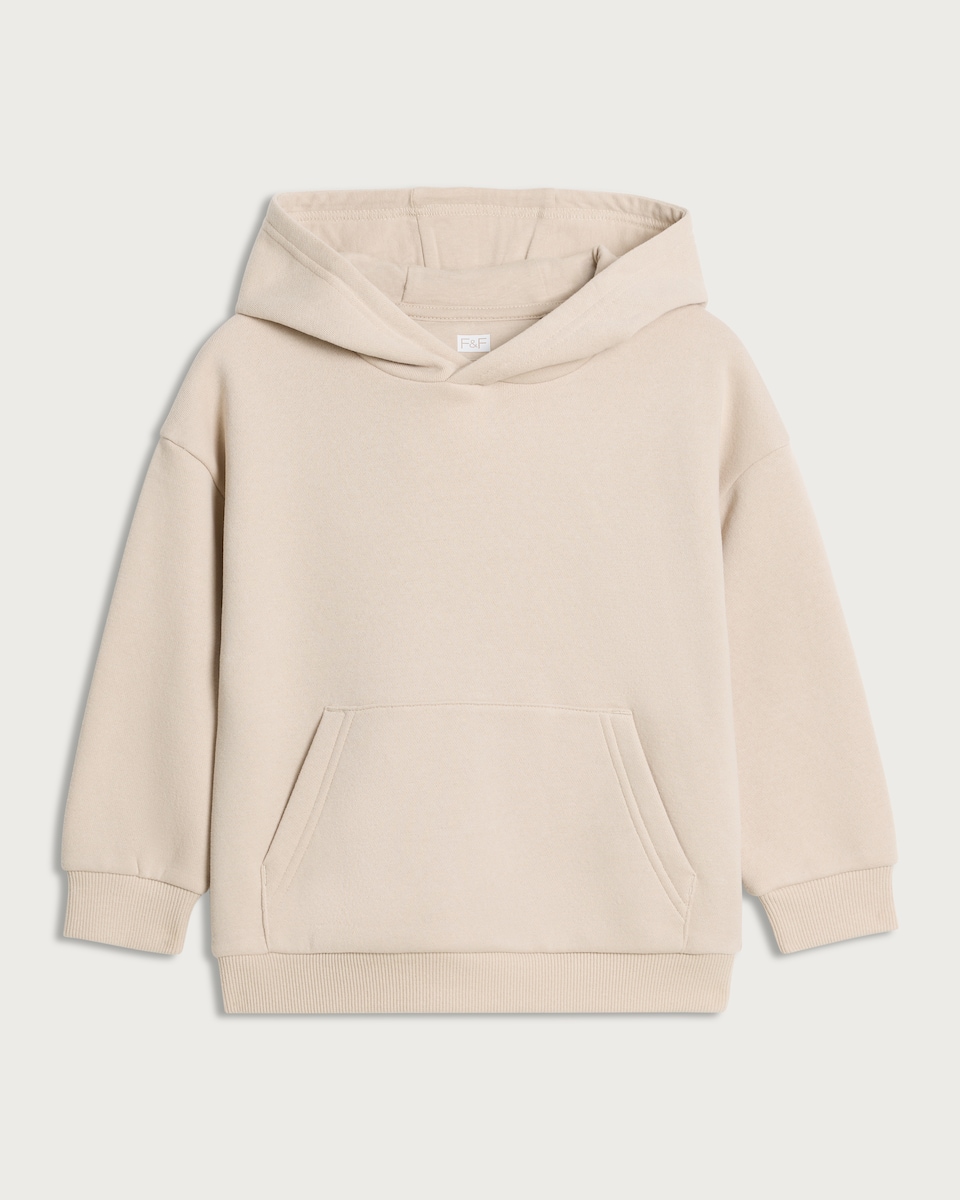 image 1 of F&F Boys Cotton Rich Kangaroo Pocket Hoodie in Stone