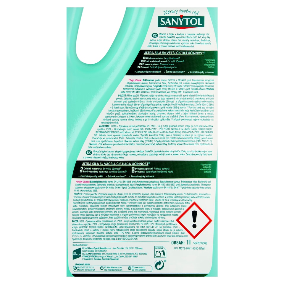Obrázek 1 pro produkt Sanytol Dezinfekce čistič podlahy & plochy vůně limetky pure 1l