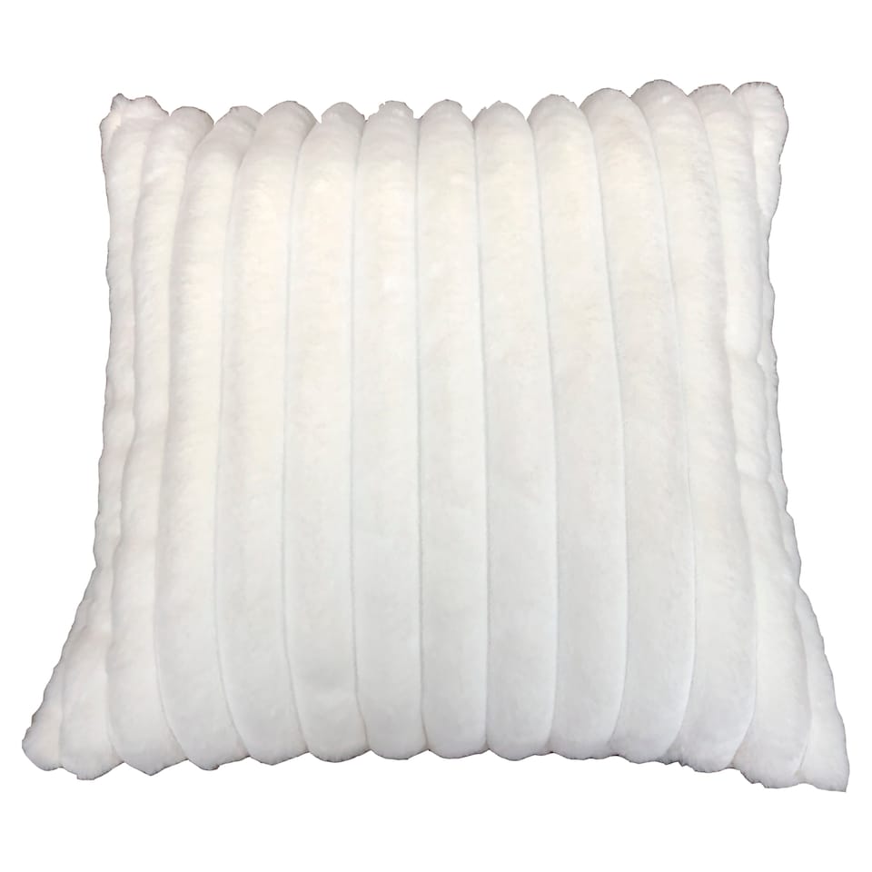 F&F Home Ribbed Faux Fur Cushion White