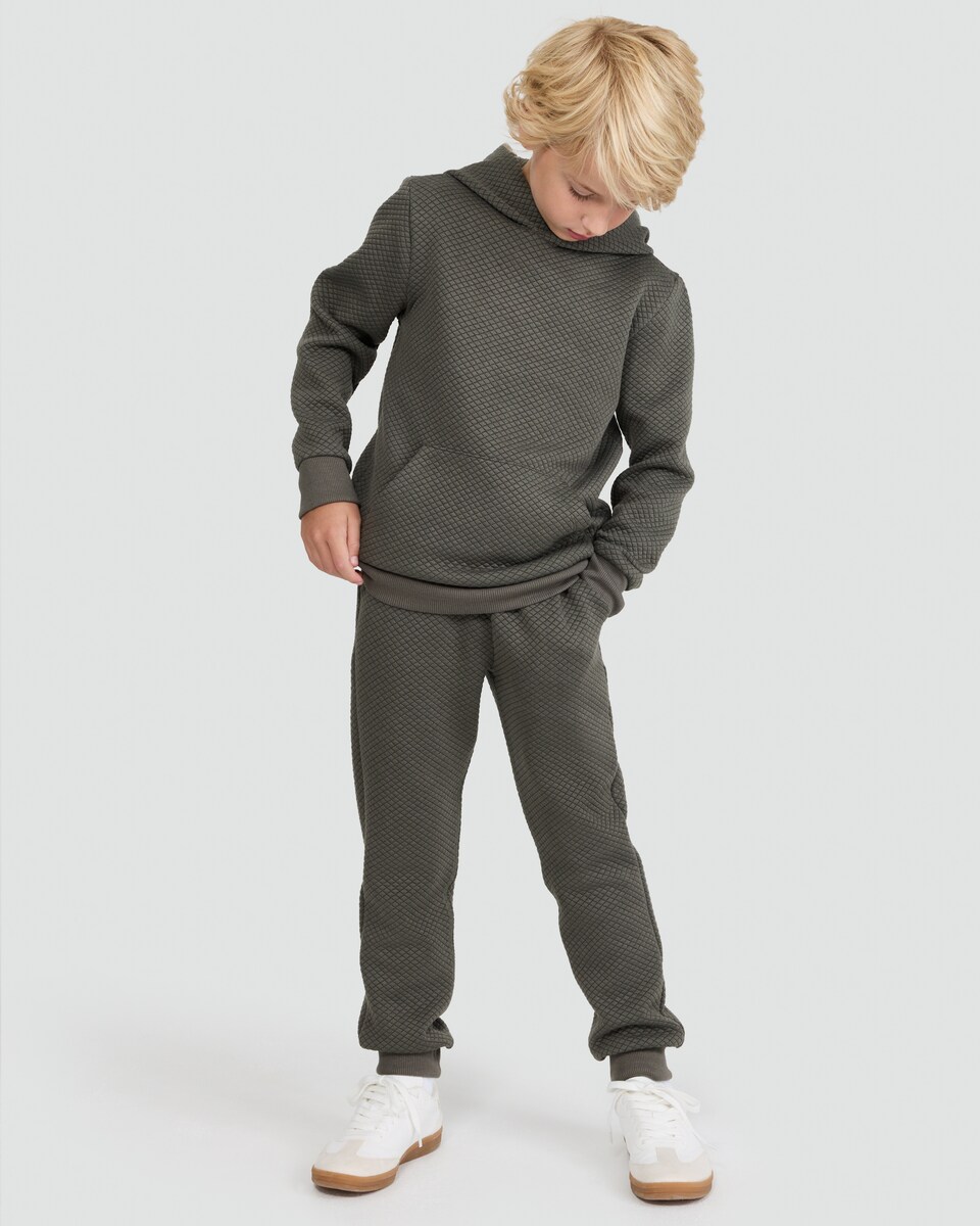 image 1 of F&F Boys Textured Drawstring Cuffed Joggers in Grey