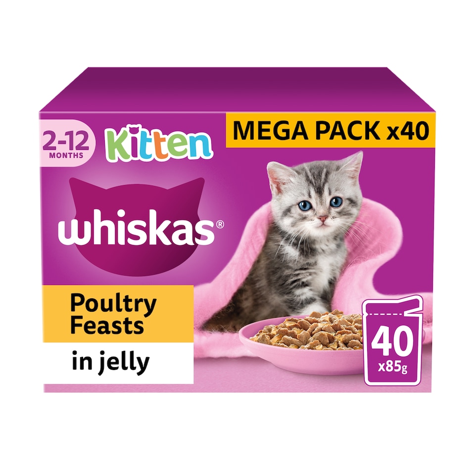 image 1 of Whiskas Kitten Cat Food Pouches Poultry Feasts in Jelly 40x85g