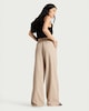 image 3 of F&F Linen Rich Wide Leg Drawstring Trousers in Stone